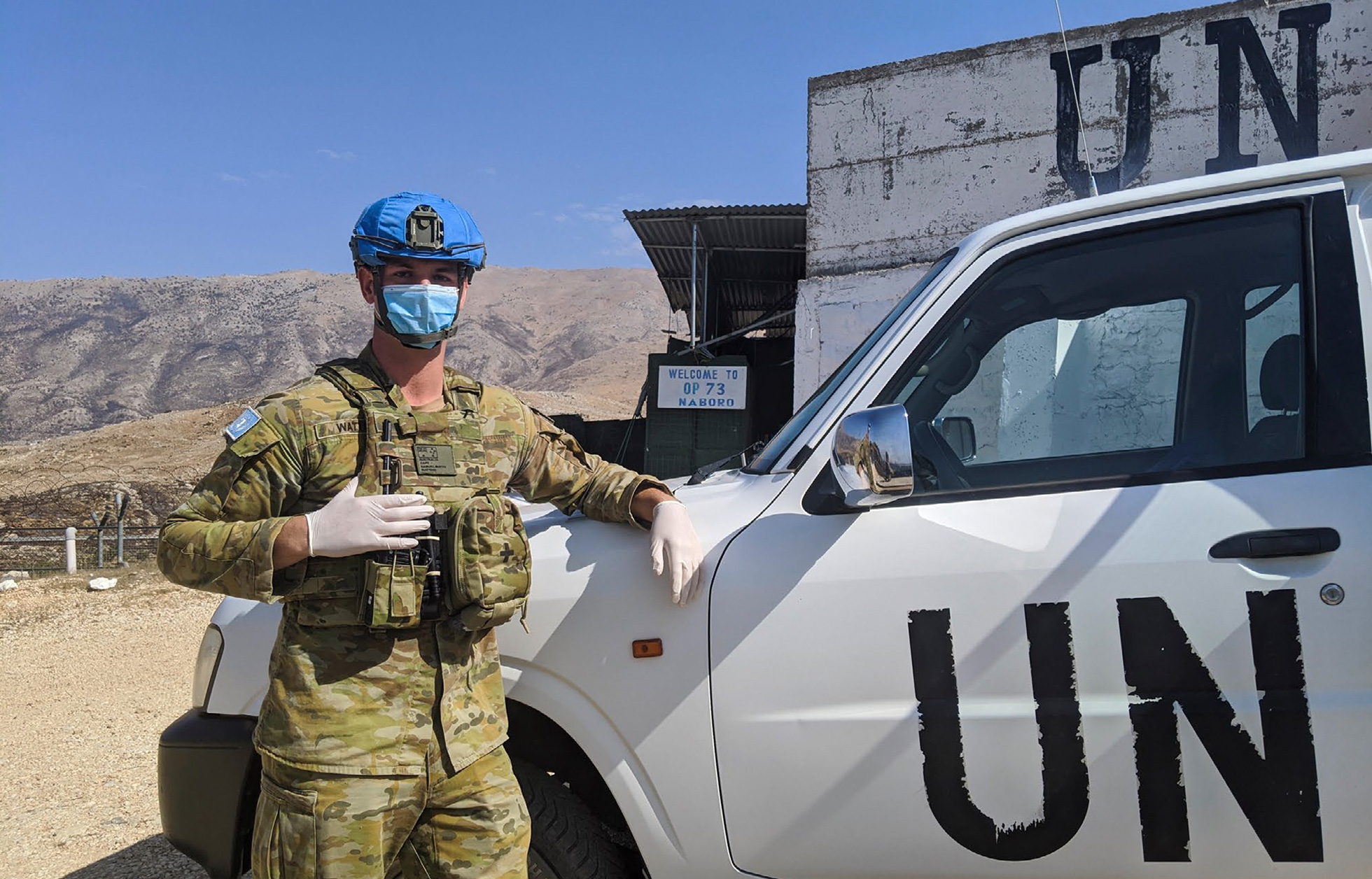 An Australian Army Officer on a peacekeeping mission in Lebanon, 2020. UN peacekeeping personnel are identified by their pale blue berets. Source: Defence Images